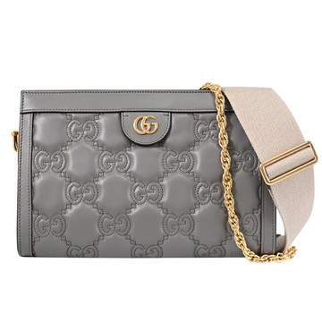 GUCCI 702200 GG Matelasse 金屬LOGO縫線壓花手拿/兩用包.灰