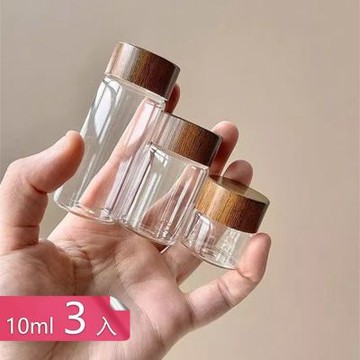 【荷生活】木紋蓋10至65ml迷你玻璃密封瓶 金豆首飾珠子小物收納罐-10ml-3入組