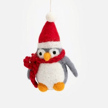 Amica羊毛氈造型吊飾7cm 紅帽企鵝
