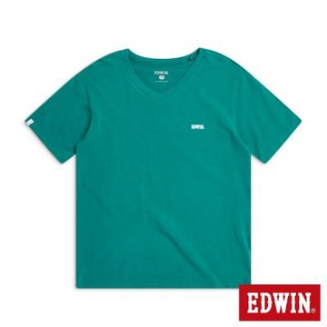 EDWIN 男裝 V領基本印花短袖T恤-深綠色