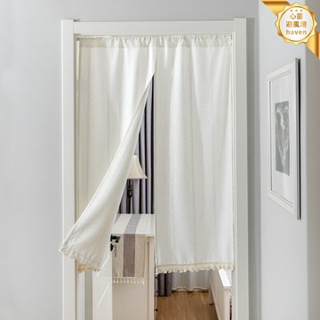 【免打孔易貼】門簾 半簾 窗簾 廚房簾 玄關簾 櫃子簾 條紋繡花設計 簡約北歐風 防水防油 臥室廚房通用