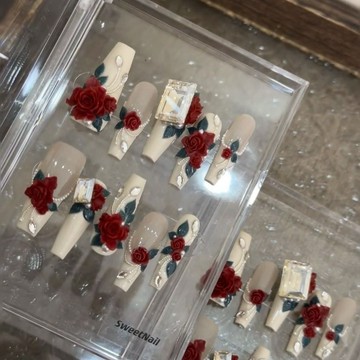 🔥台灣發貨 特價處理🔥美甲飾品立體雕花山茶花小紅書爆款玫瑰花嫁穿戴甲顯白指甲配飾鉆