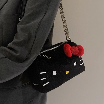 SANRIO HELLO KITTY 小黑貓 細閃 枕頭包 凱蒂貓 斜背 手提