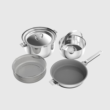 [富擎]THANKFUL 膳夫鋼好鍋系列 - 24cm陶瓷煎鍋+24cm湯鍋組 (含共用鍋蓋)