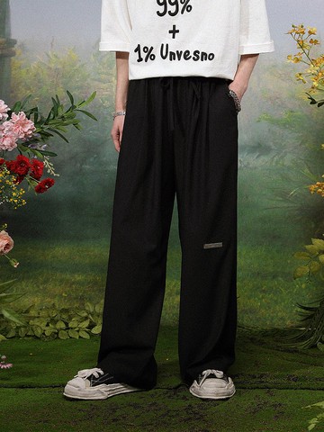 UNVESNO相遇 金屬鐵牌垂感直筒西裝褲夏季褲子休閒男長褲 TR-3155