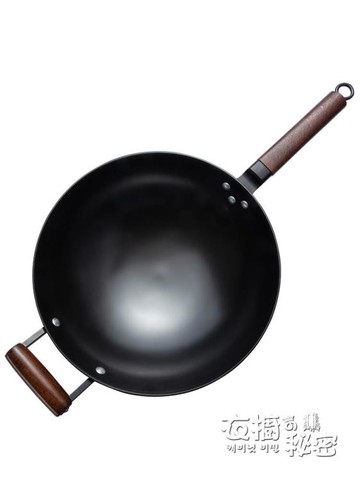 鐵鍋家用老式無涂層不粘鍋電磁爐燃氣灶專用平底圓底鑄鐵大勺炒鍋 雙11全館免運