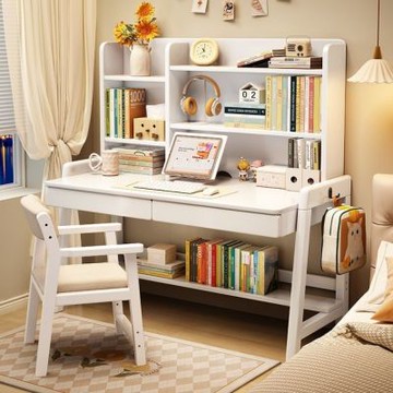 【匠俱】實木大容量書架書桌 120x60x133cm 電腦桌 工作桌 學生學習桌 兒童寫字桌 課桌 書桌