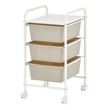 【H&R安室家】奶茶色三層收納置物抽屜推車 G184D(收納推車/收納籃車/置物推車/手推車)