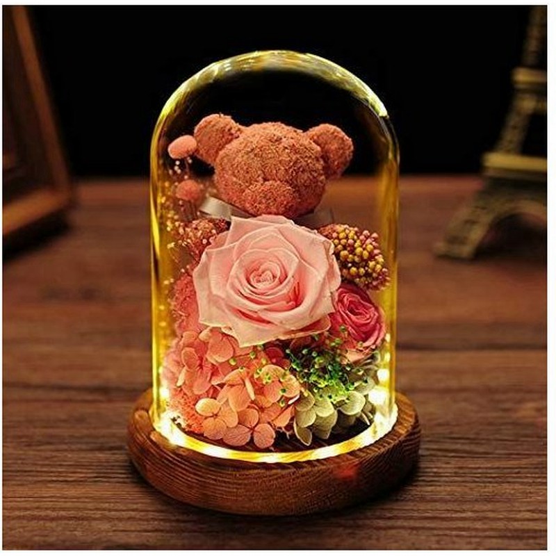 プリザーブドフラワー 可愛い 熊 バラ ピンク ローズ 薔薇 花 ブリザードフラワー ロマンティック きれい おしゃれ ガラスドーム Led 通販 Lineポイント最大get Lineショッピング