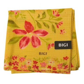 BIGI 品牌經典花卉風格字母LOGO帕領巾(芥末黃系/48CM)