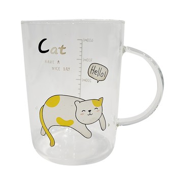 Caldo 卡朵生活 來抓我喵耐熱透明馬克杯  橘白貓  1個