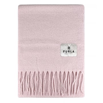 FURLA Moon布標流蘇羊毛混紡圍巾(粉)