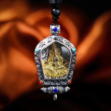 925純銀生肖八大隨身本命守護神黃財神釋迦摩尼嘎烏盒佛牌吊墜