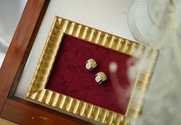 日本雜貨-普普風格色塊橢圓形琺瑯古董夾式耳環