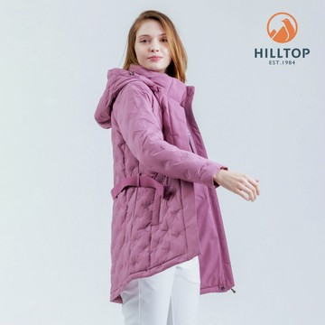 【Hilltop山頂鳥】超潑水無縫石墨烯保暖蓄熱羽絨長大衣外套 女款 粉紫｜PF21XF98ECH0