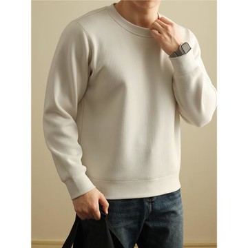 【羊麗絨復合工藝】云霧白搖粒絨圓領衛衣男秋季加絨套頭休閑上衣