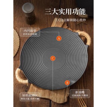 良物集市鑄鐵烤肉盤卡式爐專用鐵板燒烤家用無涂層不粘鍋雙耳烤盤