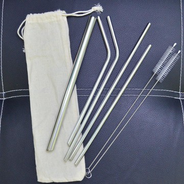 df346不銹鋼吸管七件套(附收納袋)冰霸杯可用 不鏽鋼彎曲吸管 珍珠奶茶吸管 斜口吸管 吸管刷