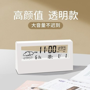 ⚡在臺出⚡【溫濕一手清】2025新款透明智能電子鬧鍾學生起床神器帶溫度天氣兒童女孩必備 CNGB