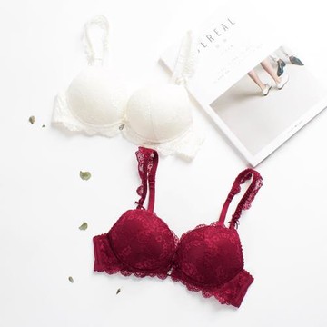 新款性感蕾絲文胸套裝蝴蝶純色透氣聚攏小胸文胸女士上薄下厚內衣