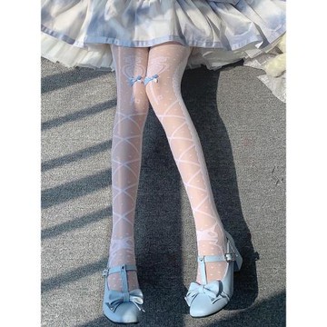 Lolita蝴蝶結白絲過膝襪大腿襪純欲甜美可愛軟萌蘿莉高筒襪長筒襪