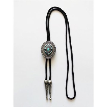 高訂綠松石花邊橢圓玉男女波洛領帶bolo tie繩精致創意生日禮物