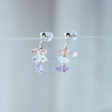 月白系 | 凝露 - 純銀 透明 水晶 礦石 月光石 輕珠寶 耳環