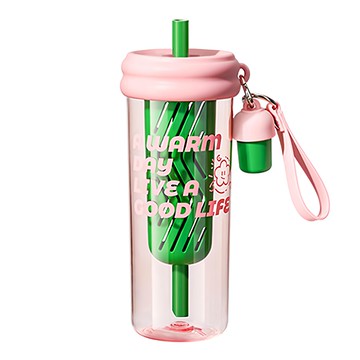 ezHome 繽紛雙飲濾茶手提杯 650ml 安全Tritan材質 雙飲設計 濾茶功能  1組  粉色