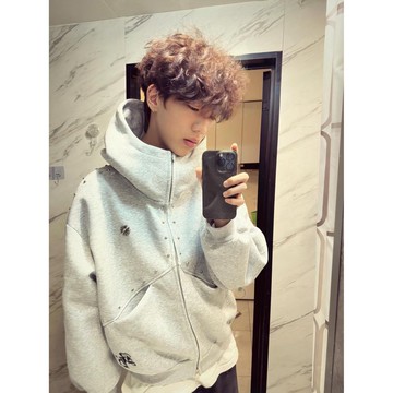 秋冬新款休閒百搭寬鬆上衣男小眾設計感連帽大學T男