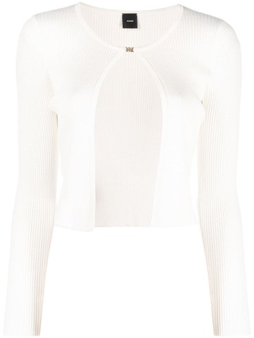 PINKO - ribbed knit cropped cardigan - women - Viscose/Polyamide/Spandex/Elastane - M - White