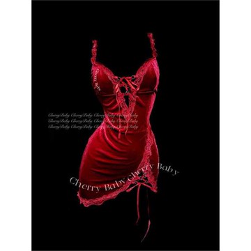 【朗姆玫瑰】性感摩德絲絨睡裙調節開衩吊帶開叉顯瘦酒紅綁帶睡裙