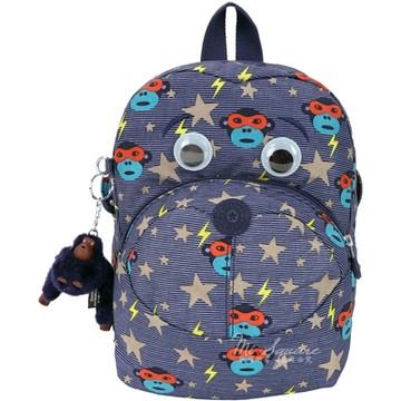 Kipling Faster 兒童款 大眼猴造型印花尼龍後背包(藍色)