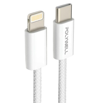 POLYWELL 寶利威爾 Type-C To Lightning PD編織快充線 3A PW15-W45-M921  20cm  灰白色  1條