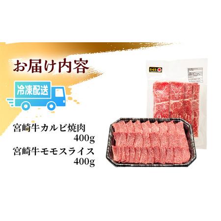 ふるさと納税 宮崎牛カルビ焼肉・モモスライスセット(計800g)　肉 牛 牛肉 宮崎県宮崎市