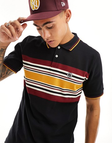 Pretty Green Hollen chest stripe polo shirt in black