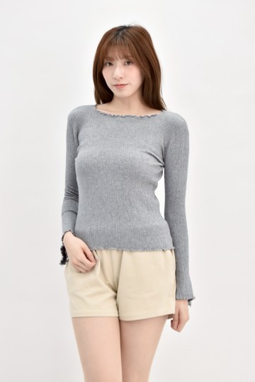 (S) gotobuy針織木耳邊灰色長袖上衣