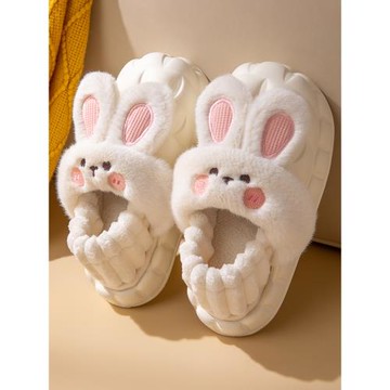 可拆卸包跟棉拖鞋女冬季新款厚底防水室內家居可愛兔毛絨保暖外穿