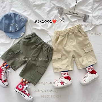 🌈✨mix1001純色帥氣工裝大口袋造型短褲✨兒童側邊口袋短褲5-17