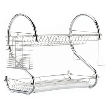 新錸家居 S型雙層不鏽鋼餐具碗盤瀝水收納架 砧板款 2層 銀色  1個