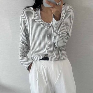 正韓罩衫 條紋針織短款外套CPC1094-創翊韓都