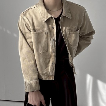 正韓水洗棉雙口袋翻領短版夾克外套 2色 YUPPIE 預購商品 0310