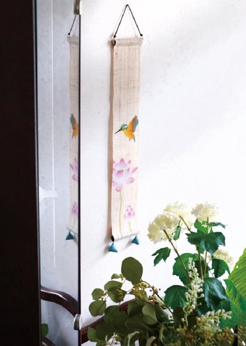 京都手繪豆亞麻吊飾-蓮與翠鳥