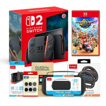 任天堂 NS2 Switch 2 主機+瑪利歐賽車世界+方向盤+充電座（包貼+類比套）