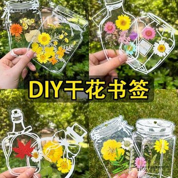 干花書簽植物標本塑封膜瓶子里的秋天收集壓花手工diy材料透明花