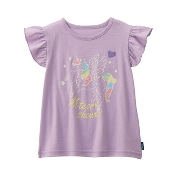 日本千趣會 - 純棉甜美荷葉短袖上衣-獨角獸-薰衣草紫