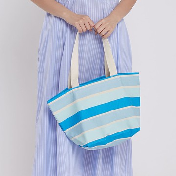 新版文青台味茄芷棉質托特帆布袋/深淺藍