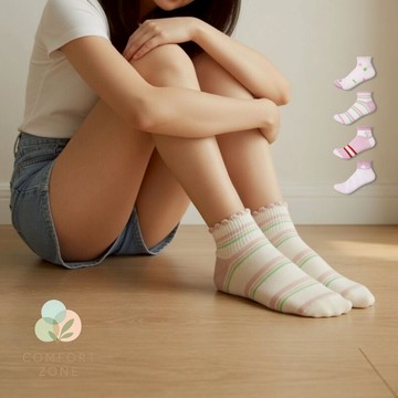 【舒適圈】花花條紋細針短襪 4雙一組款式不重複 21~25cm 女襪 短襪 襪子女 短襪女 女生襪子 巧紡棉襪