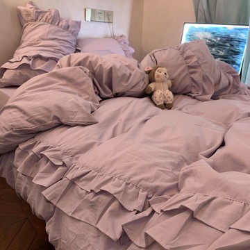床包組 三件組 四件組  床單被套枕套床包 家用寢具公主風紫色荷葉花邊被套四件套床上用品水洗棉雙人床單宿舍三件套
