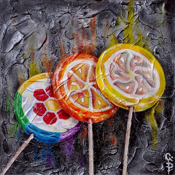 棒棒糖繪畫油原創靜物牆壁藝術紙板壓克力畫布