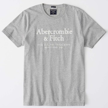 A&F 熱銷刺繡文字圖案短袖T恤-灰色